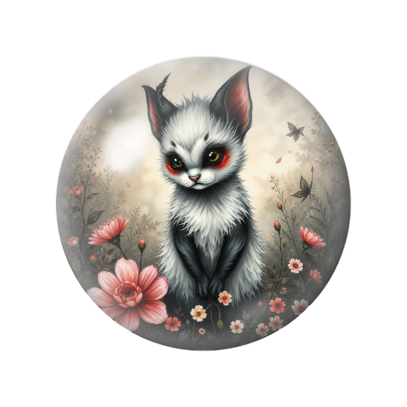 Cabochon en Verre Illustré Chaton Gothique aux Yeux Dorés 12 à 25mm