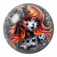 Cabochon en Verre Illustré Femme Gothique aux Cheveux Orange 12 à 25mm pour la Création de Bijoux Fantaisie - DIY