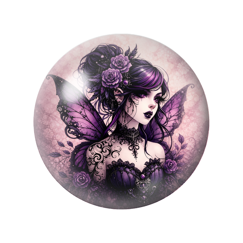 Cabochon en Verre Illustré Fée Gothique aux Ailes Violettes 12 à 25mm