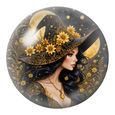 Cabochon en Verre Illustré Sorcière au Chapeau de Tournesols 12 à 25mm pour la Création de Bijoux Fantaisie - DIY
