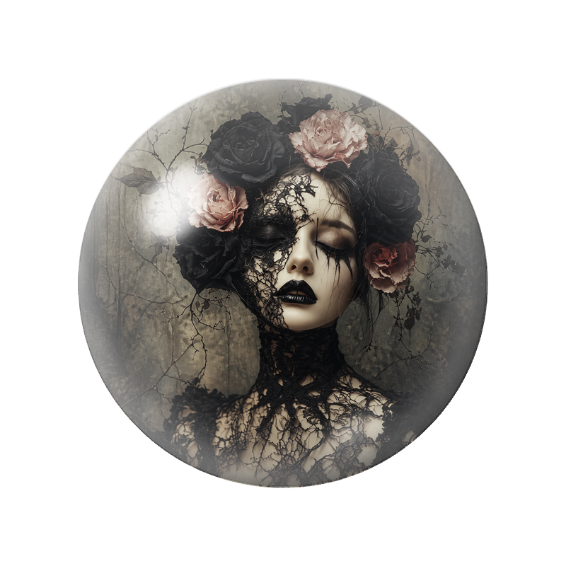 Cabochon en Verre Illustré Femme Gothique à la Dentelle Noire 12 à 25mm