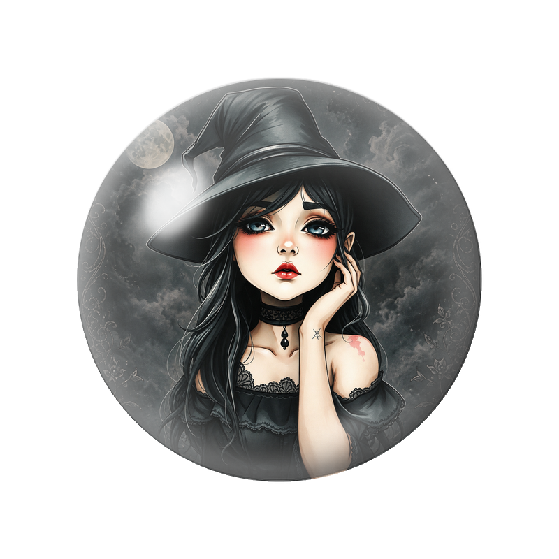 Cabochon en Verre Illustré Jeune Sorcière au Regard Bleu 12 à 25mm