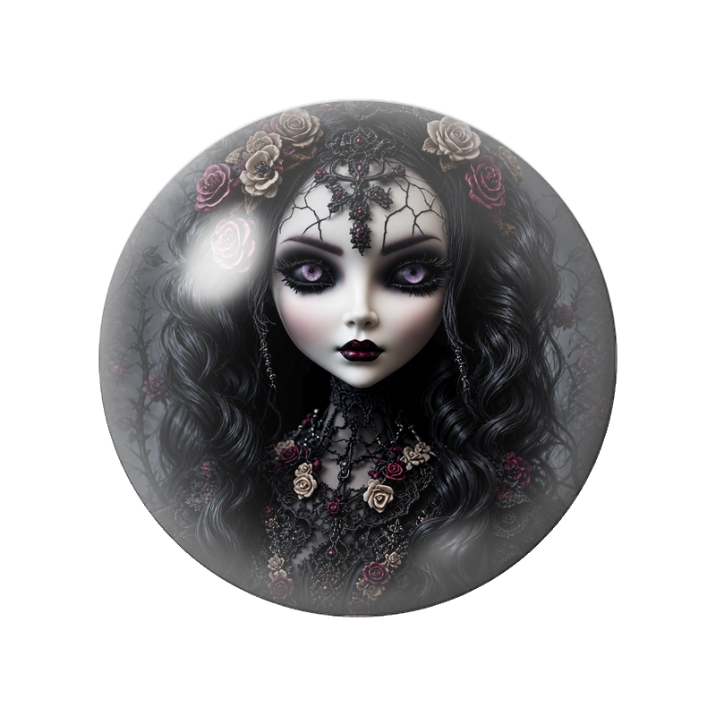 Cabochon en Verre Illustré Reine Gothique au Diadème et Roses 12 à 25mm