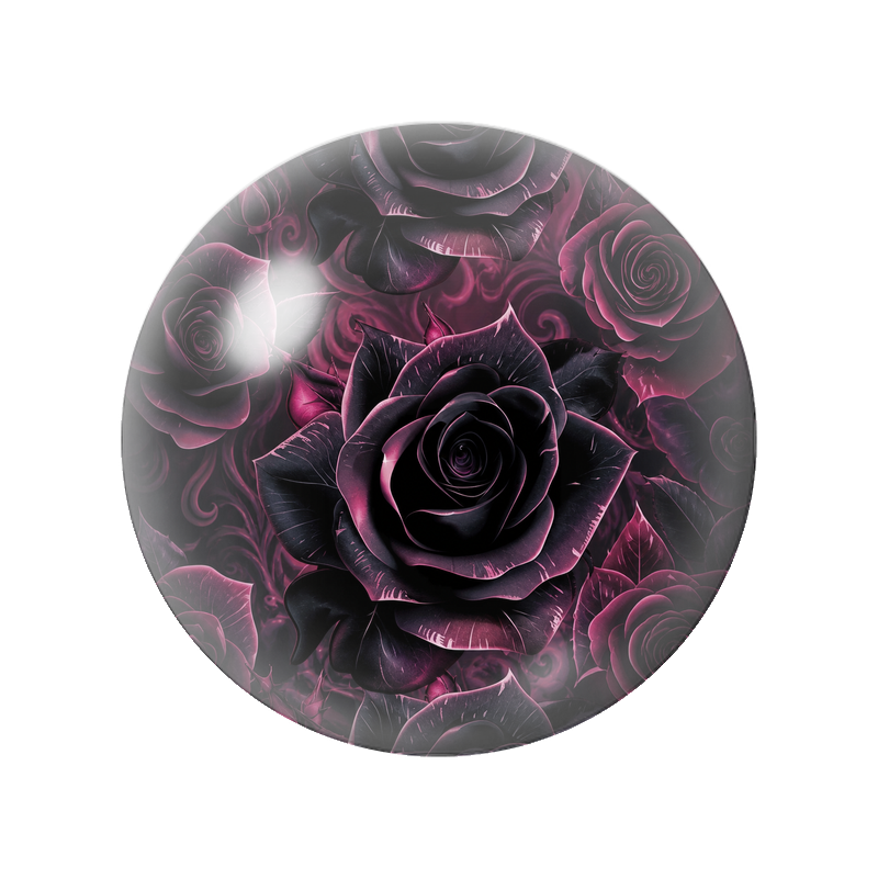 Cabochon en Verre Illustré Rose Noire aux Reflets Violets 12 à 25mm
