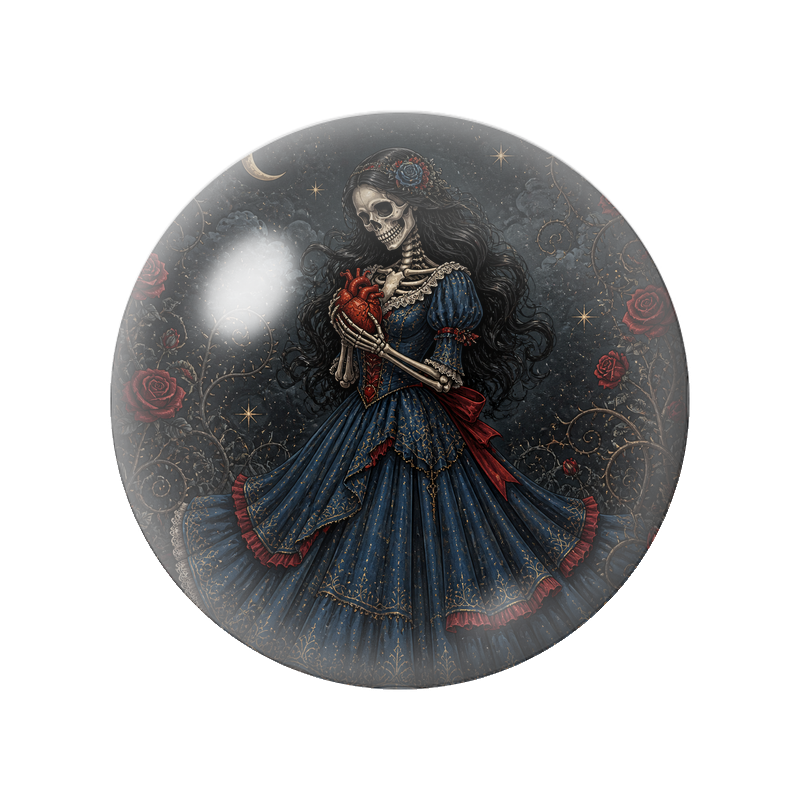 Cabochon en Verre Illustré Squelette en Robe Victorienne au Cœur 12 à 25mm