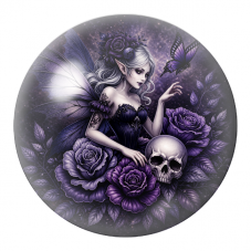 Cabochon en Verre Illustré Fée Gothique aux Roses et au Crâne 12 à 25mm pour la Création de Bijoux Fantaisie - DIY