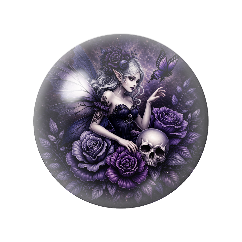Cabochon en Verre Illustré Fée Gothique aux Roses et au Crâne 12 à 25mm