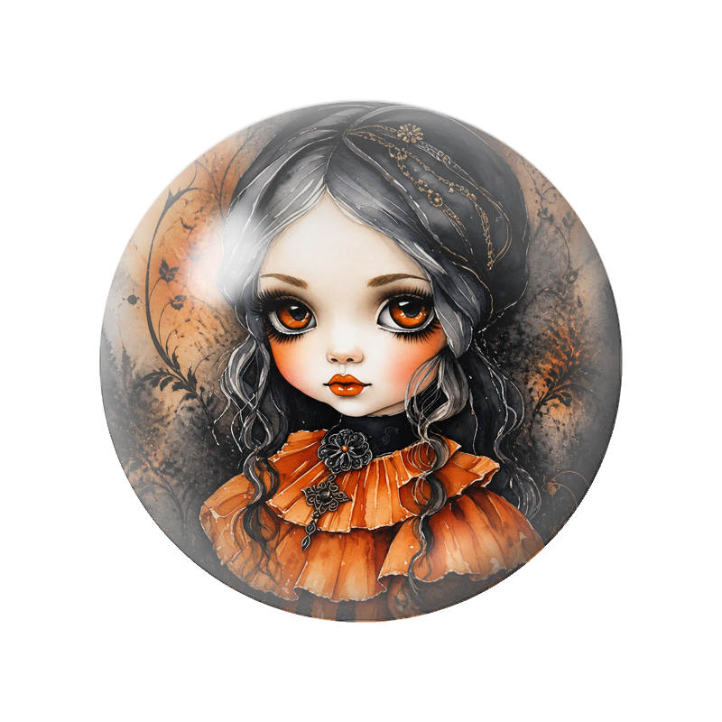 Cabochon en Verre Illustré Poupée Gothique aux Yeux Orange 12 à 25mm