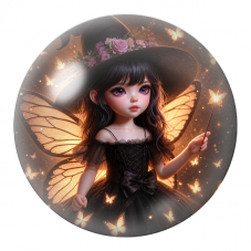 Cabochon en Verre Illustré Petite Fée Gothique aux Ailes Dorées 12 à 25mm pour la Création de Bijoux Fantaisie - DIY