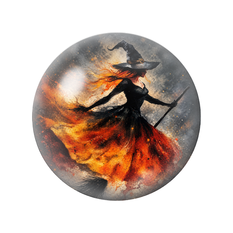 Cabochon en Verre Illustré Sorcière dans une Robe de Flammes 12 à 25mm