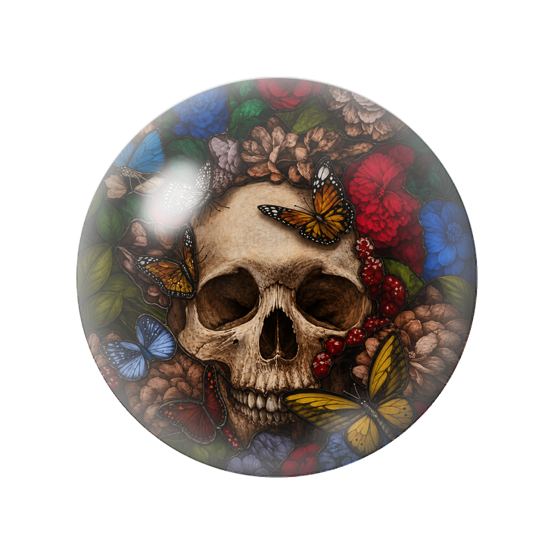 Cabochon en Verre Illustré Crâne Fleuri aux Papillons Colorés 12 à 25mm