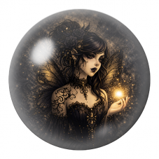 Cabochon en Verre Illustré Fée Noire à la Lumière Dorée 12 à 25mm pour la Création de Bijoux Fantaisie - DIY