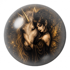Cabochon en Verre Illustré Fée Noire et Licorne Dorée 12 à 25mm pour la Création de Bijoux Fantaisie - DIY
