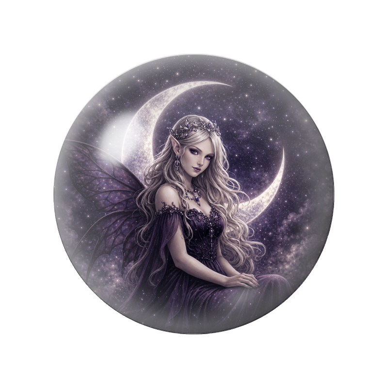 Cabochon en Verre Illustré Fée de Lune aux Cheveux Argentés 12 à 25mm