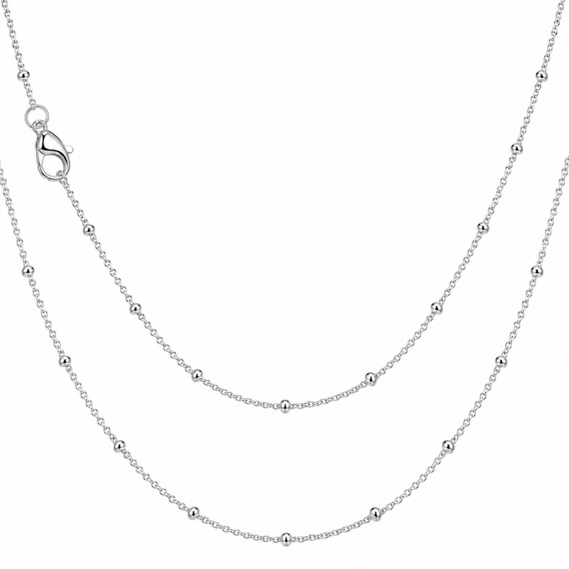 Collier Chaîne Argentée 2x2mm avec Perles en Acier Inoxydable - 50,5cm Long