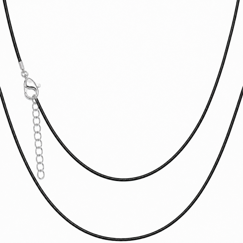 2 Colliers en Cordon Ciré et Acier Inoxydable Métal Argenté 45,5cm de long