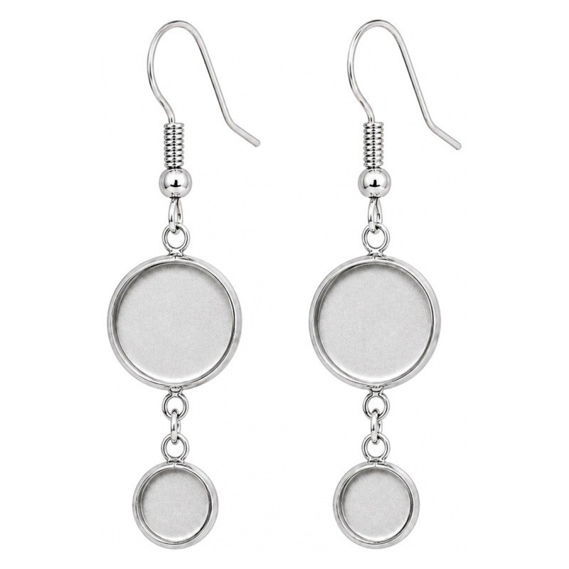 1 Paire de Support Boucle d'Oreille en Acier Inoxydable Argenté pour Cabochon 12 et 8mm