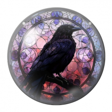 Cabochon en Verre Illustré Corbeau sur Branche en Vitrail 12 à 25mm pour la Création de Bijoux Fantaisie - DIY