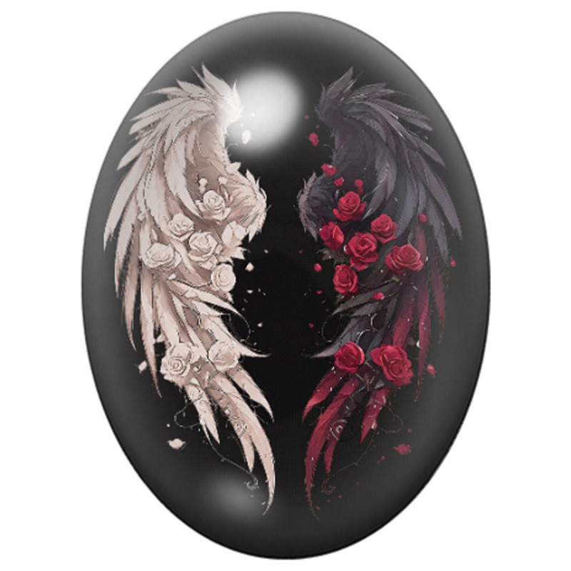 Cabochon en Verre Illustré Ailes d’Ange et de Démon 13x18, 18x25 ou 30x40mm