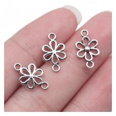 4 Connecteurs Fleur Argenté 15x9mm