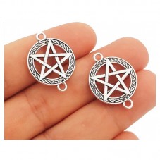 2 Connecteurs Pentagramme Sorcière Gothique Argenté 26x20mm