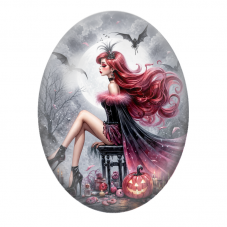 Cabochon en Verre Illustré Femme Gothique aux Cheveux Roses 13x18, 18x25 ou 30x40mm pour la Création de Bijoux Fantaisie - DIY
