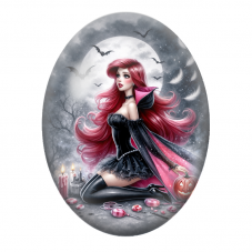 Cabochon en Verre Illustré Vampire aux Cheveux Roses 13x18, 18x25 ou 30x40mm pour la Création de Bijoux Fantaisie - DIY