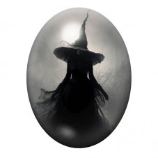 Cabochon en Verre Illustré Silhouette de Sorcière dans la Brume pour la Création de Bijoux Fantaisie - DIY
