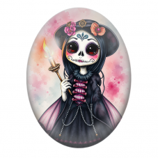 Cabochon en Verre Illustré Sorcière Calavera à la Bougie pour la Création de Bijoux Fantaisie - DIY