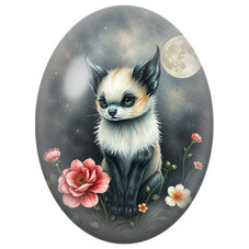 Cabochon en Verre Illustré Petit Renard Fantastique aux Grandes Oreilles pour la Création de Bijoux Fantaisie - DIY