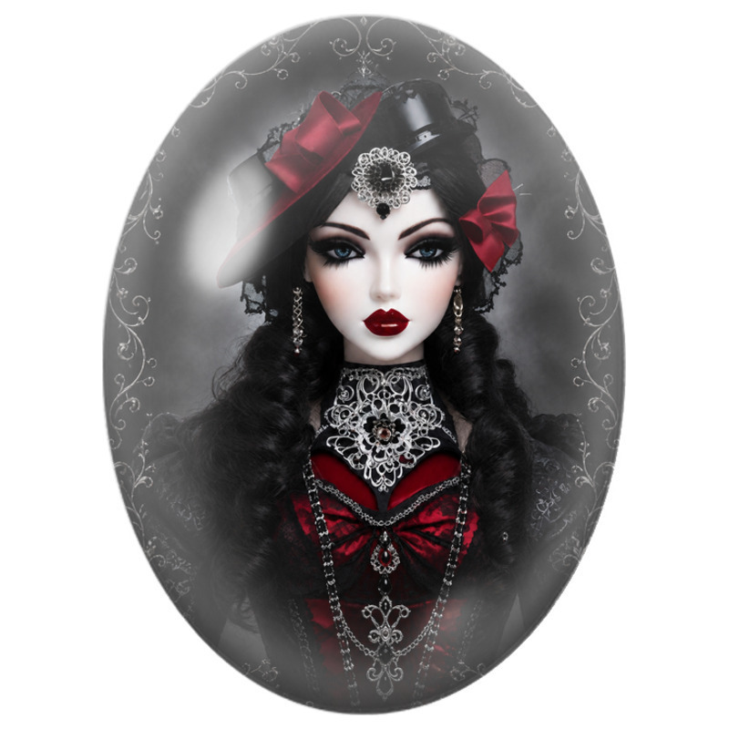 Cabochon en Verre Illustré Femme Victorienne au Haut-de-Forme 13x18, 18x25 ou 30x40mm