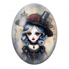 Cabochon en Verre Illustré Poupée Sorcière aux Cheveux Bleus pour la Création de Bijoux Fantaisie - DIY