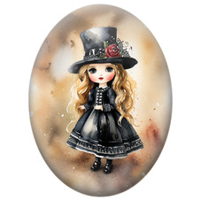 Cabochon en Verre Illustré Poupée Gothique au Haut-de-Forme et Rose Rouge pour la Création de Bijoux Fantaisie - DIY