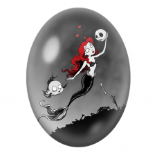 Cabochon en Verre Illustré Sirène Rousse au Crâne pour la Création de Bijoux Fantaisie - DIY