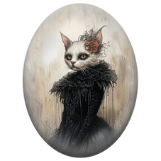 Cabochon en Verre Illustré Chat Blanc en Robe Gothique pour la Création de Bijoux Fantaisie - DIY