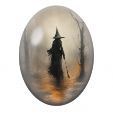 Cabochon en Verre Illustré Sorcière Solitaire dans la Brume pour la Création de Bijoux Fantaisie - DIY