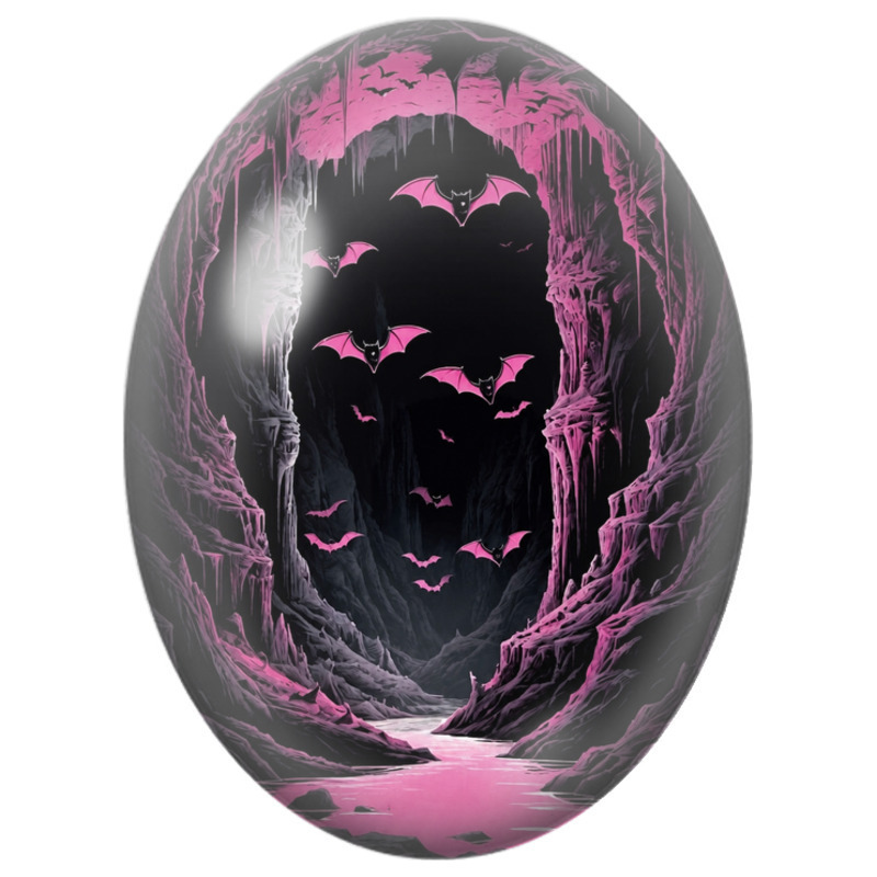 Cabochon en Verre Illustré Chauves-Souris Roses dans une Grotte 13x18, 18x25 ou 30x40mm