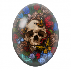 Cabochon en Verre Illustré Crâne aux Papillons et Fleurs Colorées pour la Création de Bijoux Fantaisie - DIY