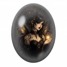 Cabochon en Verre Illustré Fée Gothique à l’Étincelle Dorée pour la Création de Bijoux Fantaisie - DIY