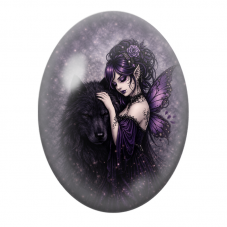 Cabochon en Verre Illustré Fée Violette au Loup Noir pour la Création de Bijoux Fantaisie - DIY
