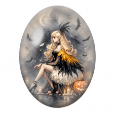 Cabochon en Verre Illustré Femme aux Plumes Noires et Dorées 13x18, 18x25 ou 30x40mm pour la Création de Bijoux Fantaisie - DIY