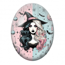 Cabochon en Verre Illustré Sorcière Bicolore Rose et Bleue 13x18, 18x25 ou 30x40mm pour la Création de Bijoux Fantaisie - DIY