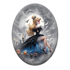 Cabochon en Verre Illustré Femme aux Plumes Bleues sous la Lune 13x18, 18x25 ou 30x40mm pour la Création de Bijoux Fantaisie - D