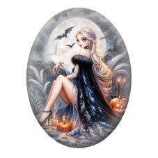 Cabochon en Verre Illustré Femme Blonde à la Cape de Plumes 13x18, 18x25 ou 30x40mm pour la Création de Bijoux Fantaisie - DIY