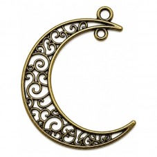 2 Breloques Lune Ajourée Double anneau Bronze 32x38mm pour la Création de Bijoux Fantaisie - DIY