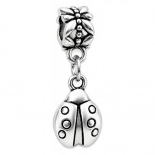2 Bélières avec Breloque Coccinelle Argentée 28x10mm pour la Création de Bijoux Fantaisie - DIY