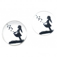Lot de 2 Cabochons en Verre Petite Fille Soufflant des Étoiles 12mm pour la Création de Bijoux Fantaisie - DIY