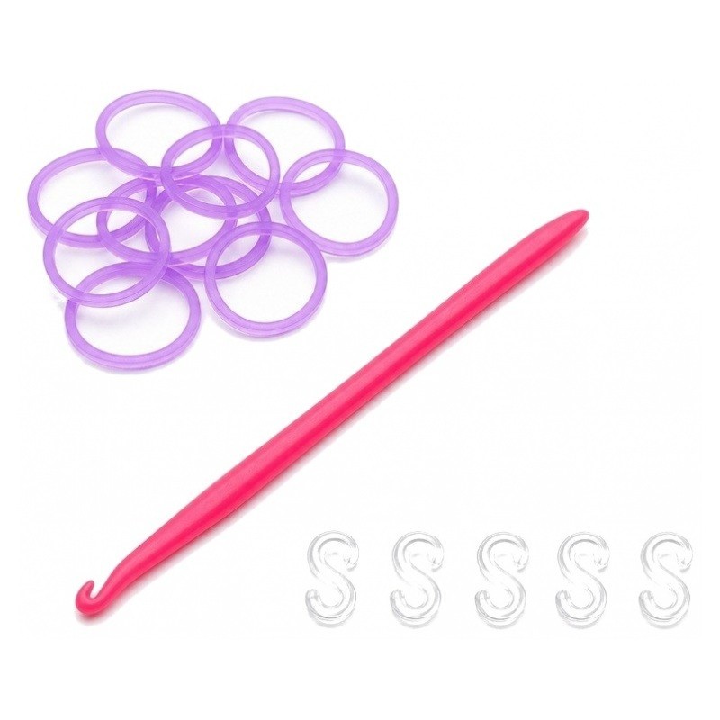 260 Élastiques Violet Fluo Bracelet Loom Bands + 1 Crochet + 10 Attaches Fermoirs "S"
