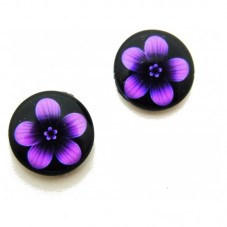 Lot de 2 Cabochons en Verre Fleur Violette sur Noir 12mm pour la Création de Bijoux Fantaisie - DIY