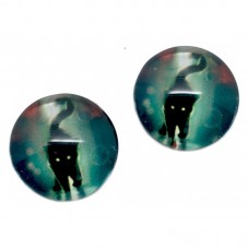 Lot de 2 Cabochons en Verre Chat Noir dans la Brume Verte 12mm pour la Création de Bijoux Fantaisie - DIY